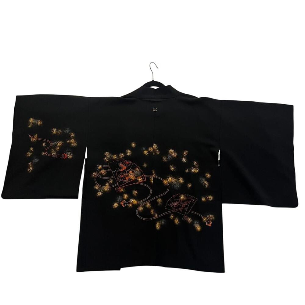 Authentic Japanese Haori Black Silk Dragons Japanese Kimono Jacket Mid Length